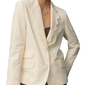 Anthropologie DOLAN Scallop Boyfriend Blazer- Cream/Ivory - M